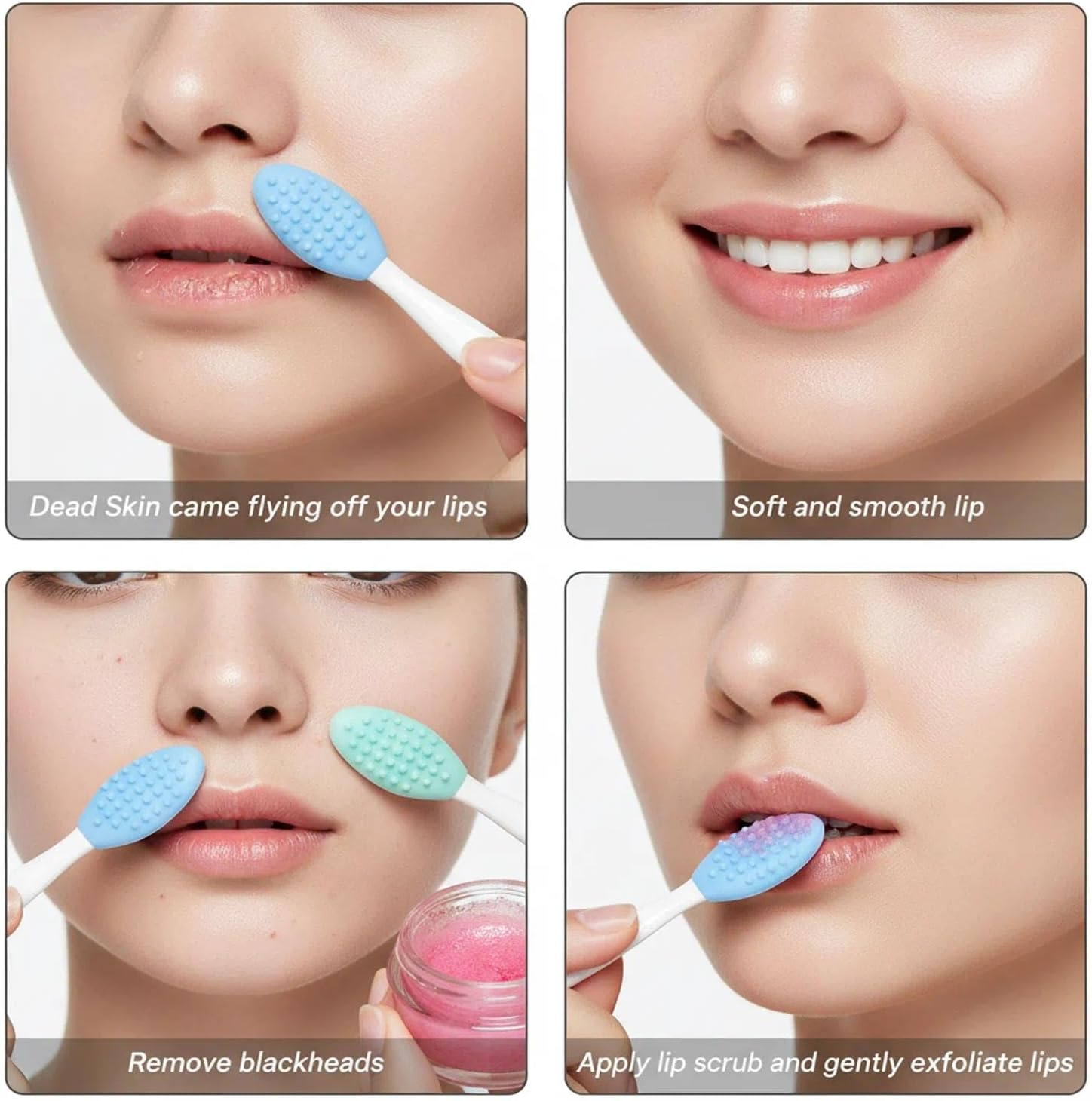 Double-Sided Silicone Lip Scrub Brush, 5 Pcs Lip Brush & Pore Brush for Gentle Exfoliation and All Skin Types &ndash; Pink, Green, Yellow,Blue,And Purple -Fengea image number 1