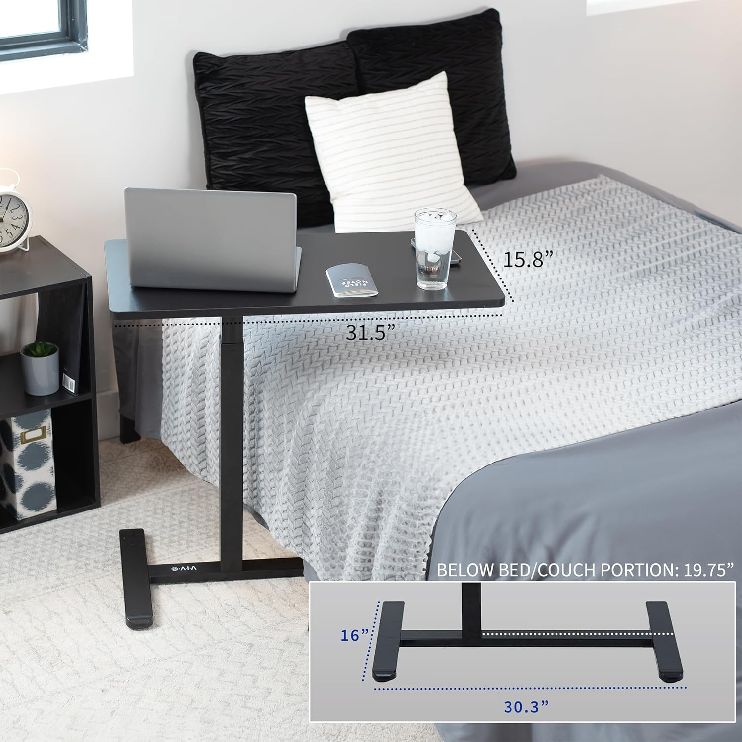 VIVO Pneumatic 32 X 16 Inch over Sofa Laptop Table, Mobile Desktop with Hidden Casters, Bedside Cart, Laptop Desk, Medical Sliding Bed Table, Black, CART-V02L image number 2