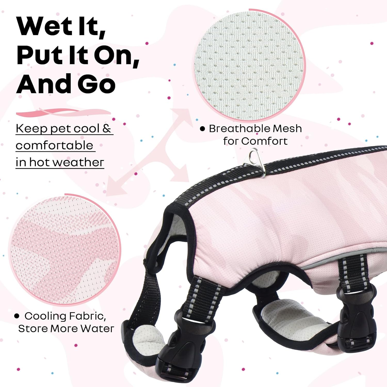 Dog Cooling Vest Hot Weather, Heat Dissipation Dog Clothes Breathable Mesh Dog Jacket Summer Cool Dog Coat Adjustable with Reflective Stripes for Large Medium Small Dogs(Pink, L) image number 5