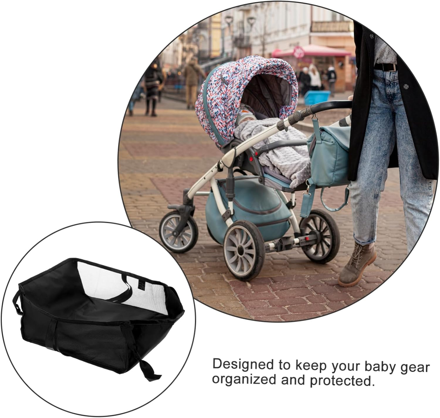 VICASKY Universal Lightweight Pram Storage Basket under Stroller Organizer Bag for Shopping Foldable Design for Easy Storage No Board image number 6