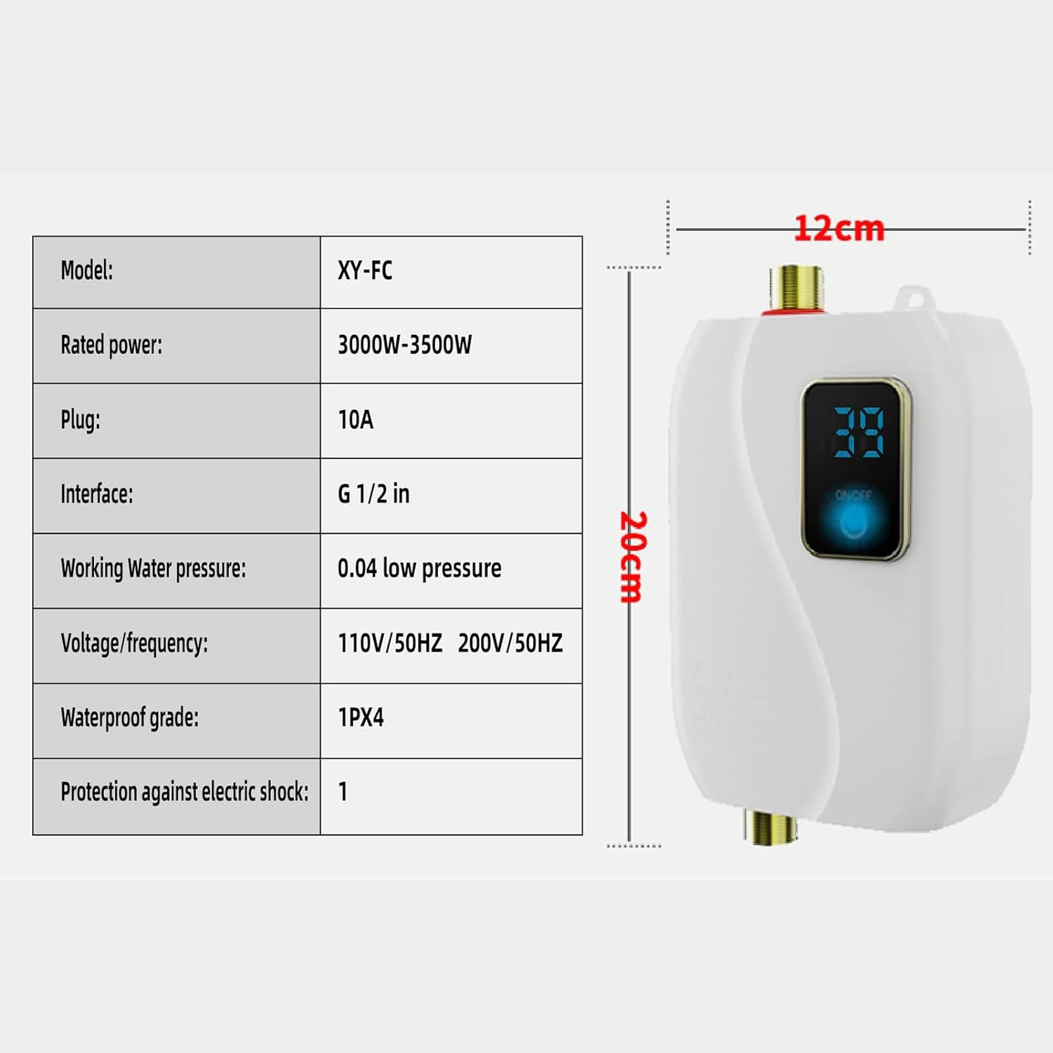 LAPOOH Instant Water Heater 220V 3500W Mini Electric Tankless Hot Water Heater Bathroom Kitchen Washing with LCD Display for Shower Bathroom Kitchen Washing AU Plug image number 4