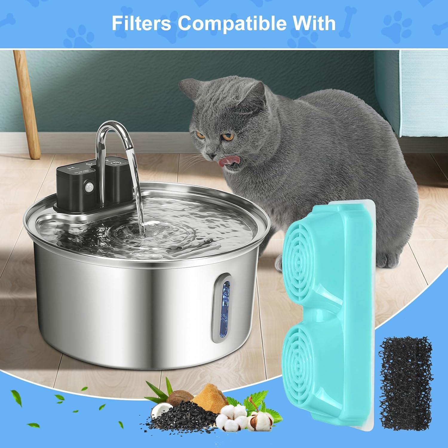 Sanklev 3 Pack Cat Water Fountain Filters for 3.2L Wireless Cat Water Fountain,Cordless Pet Fountain Replacement Filters image number 1