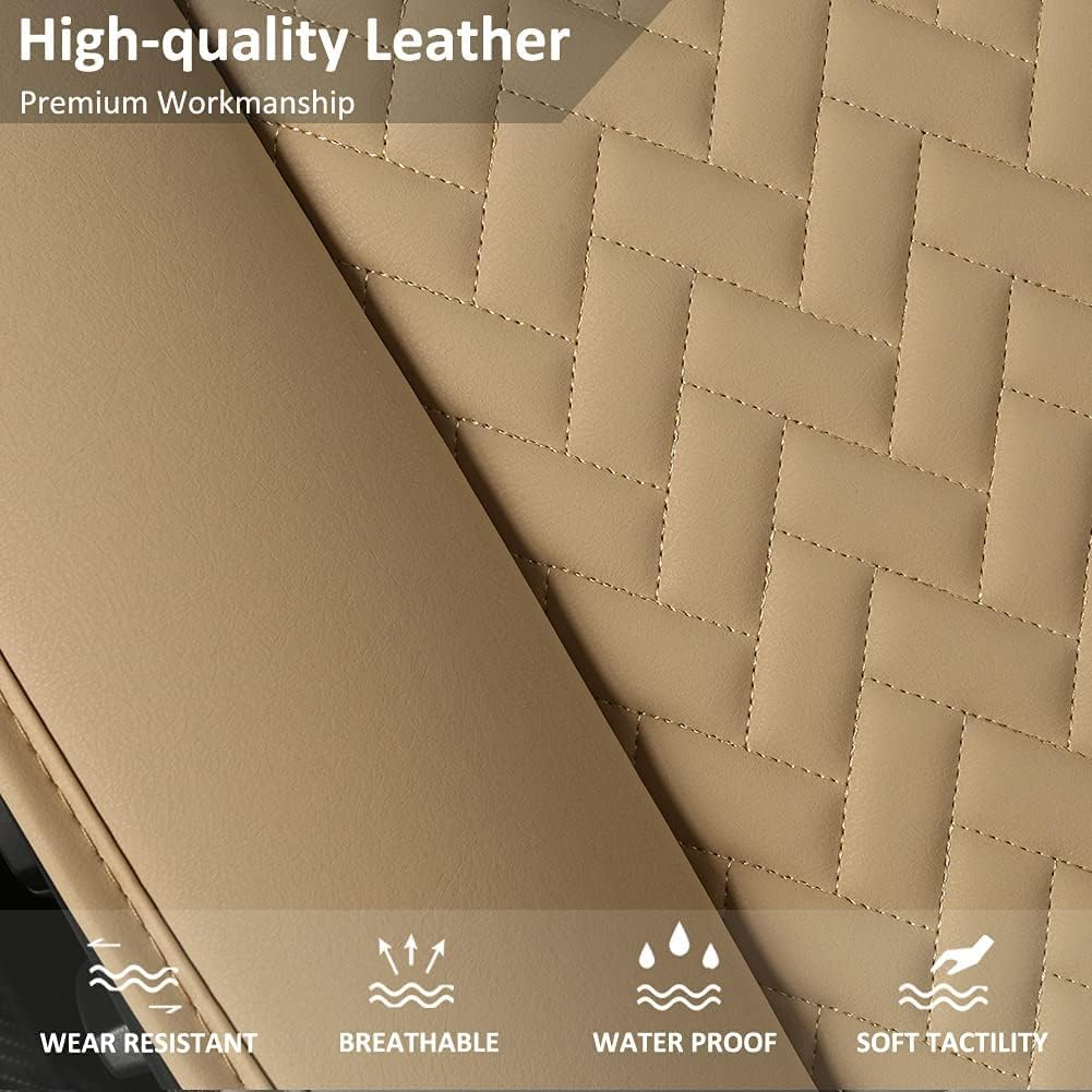 West Llama Full Set Car Seat Covers for Front and Rear Bottom Seats Only, Luxury PU Leather Car Seat Pads Protectors Waterproof and Wear-Resistant,Beige image number 5