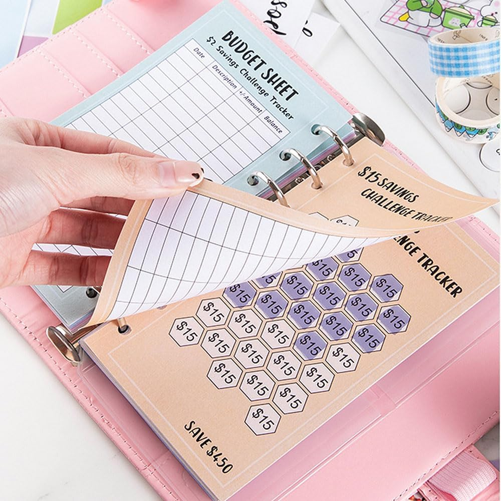48 Sheets 100 Envelopes Money Saving Challenge Binder Trackers,6 Ring A6 Binders Savings Challenge Trackers Cards for Budget Planner,Savings Challenge Multiple Budget Sheets for Cash Stuffing Binder