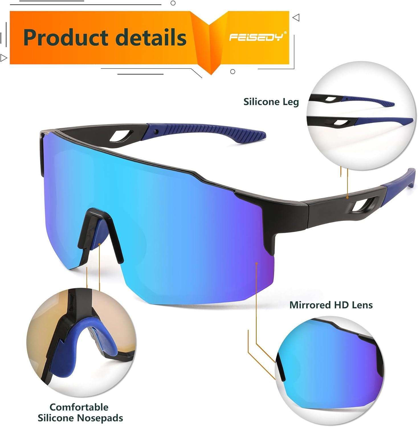 FEISEDY Cycling Glasses for Men Women UV400 Protection Running Golf Glasses Outdoor Sports Goggles B2388 image number 4