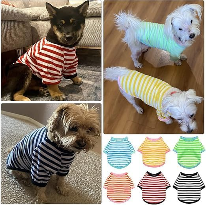 Dog Spring, Summer and Autumn T-Shirt Pet Shirt Thin Section, 6 Pieces of Striped Sportswear (M) image number 5