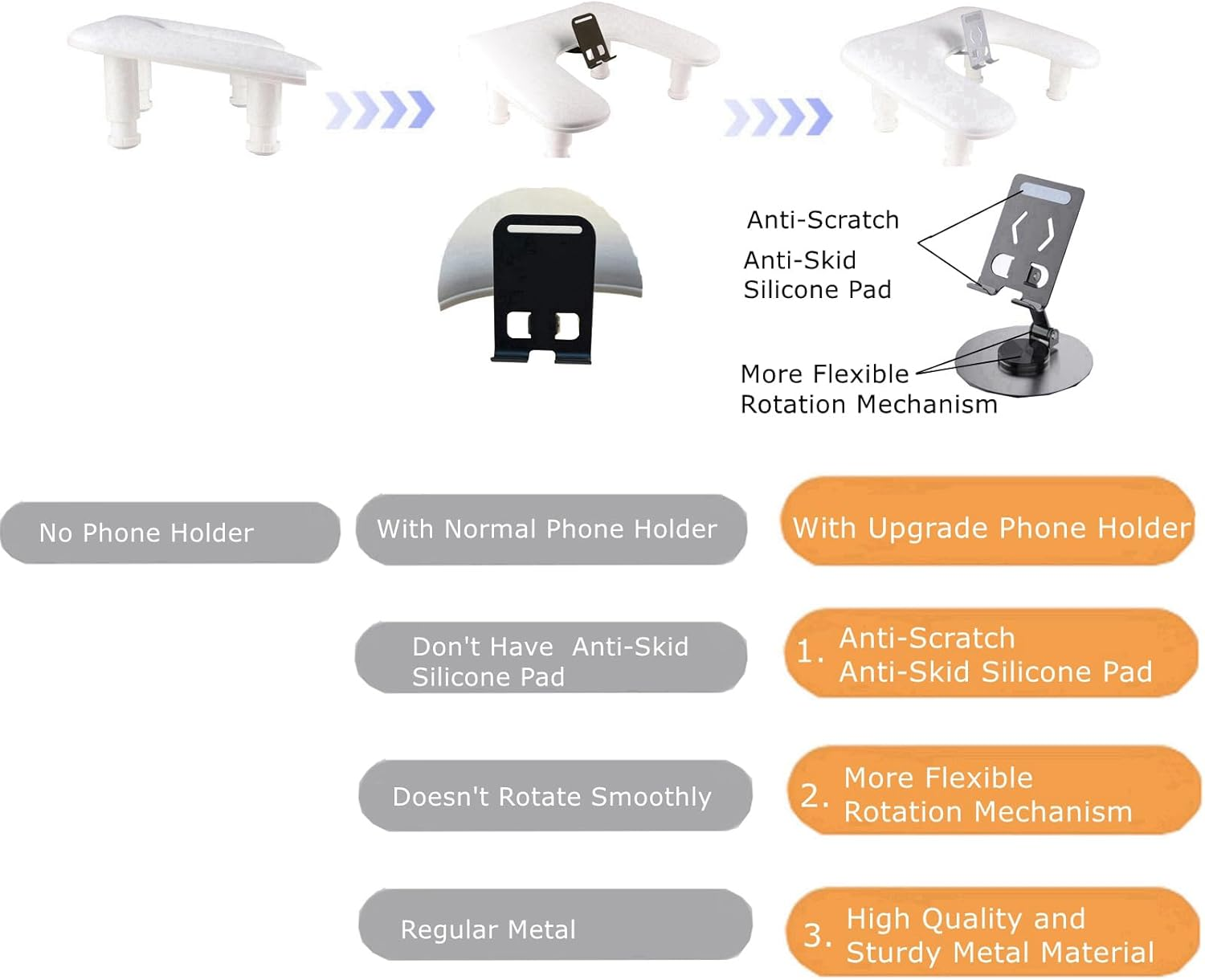 Manicure Arm Rest with Rotating Phone Holder for Nails Tech, U - Shaped Adjustable Nail Hand Rest Stand PU Leather (White) - White image number 3