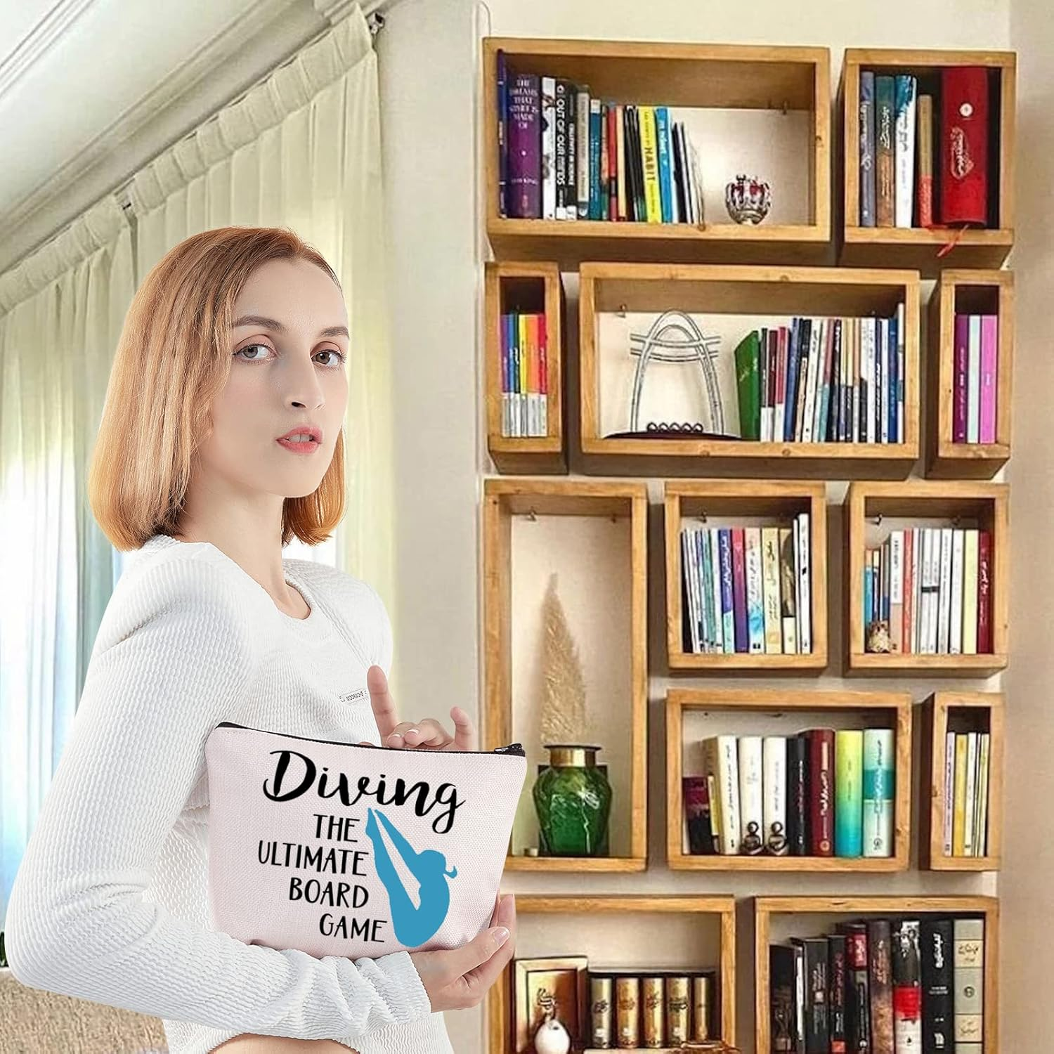 LEVLO Springboard Diving Cosmetic Bag Platform Diving Gift Diving the Ultimate Board Game Makeup Zipper Bag for Women Girls, Diving the Ultimate image number 1