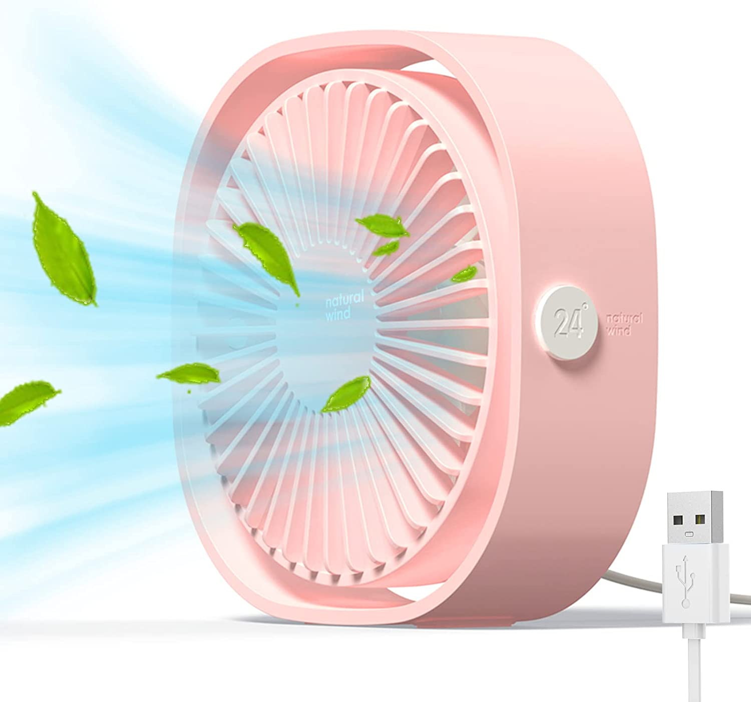 Simpeak Mini Usb Desk Fan Cooling Quiet Portable Pink USB Powered ONLY (No Battery), 3 Speed Setting 360&deg; Adjustable Swivel for Home and Travel image number 3