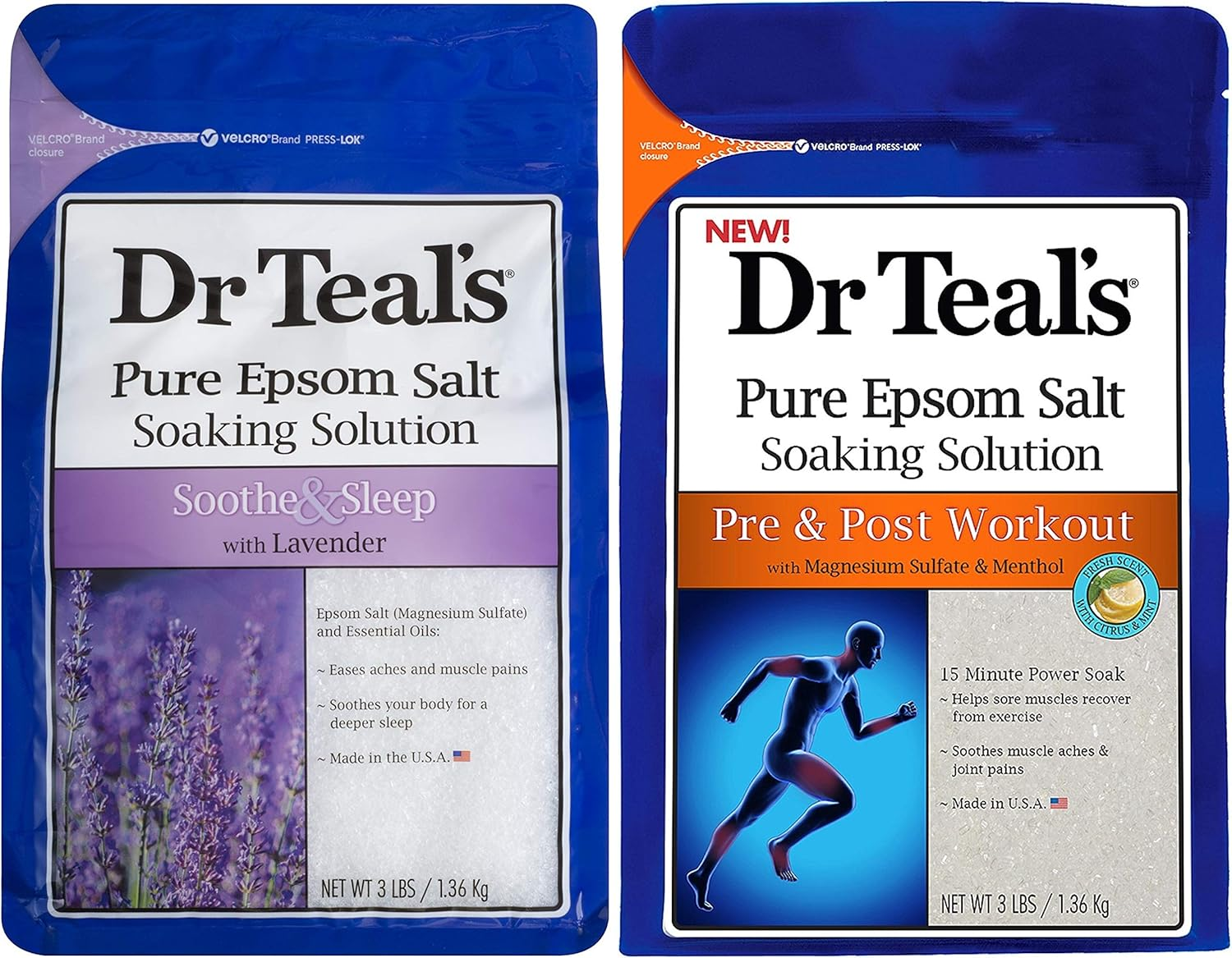 Dr Teal'S Epsom Salt Bath Combo Pack (6 Lbs Total), Soothe & Sleep with Lavender, and Pre and Post Workout with Magnesium Sulfate and Menthol image number 4