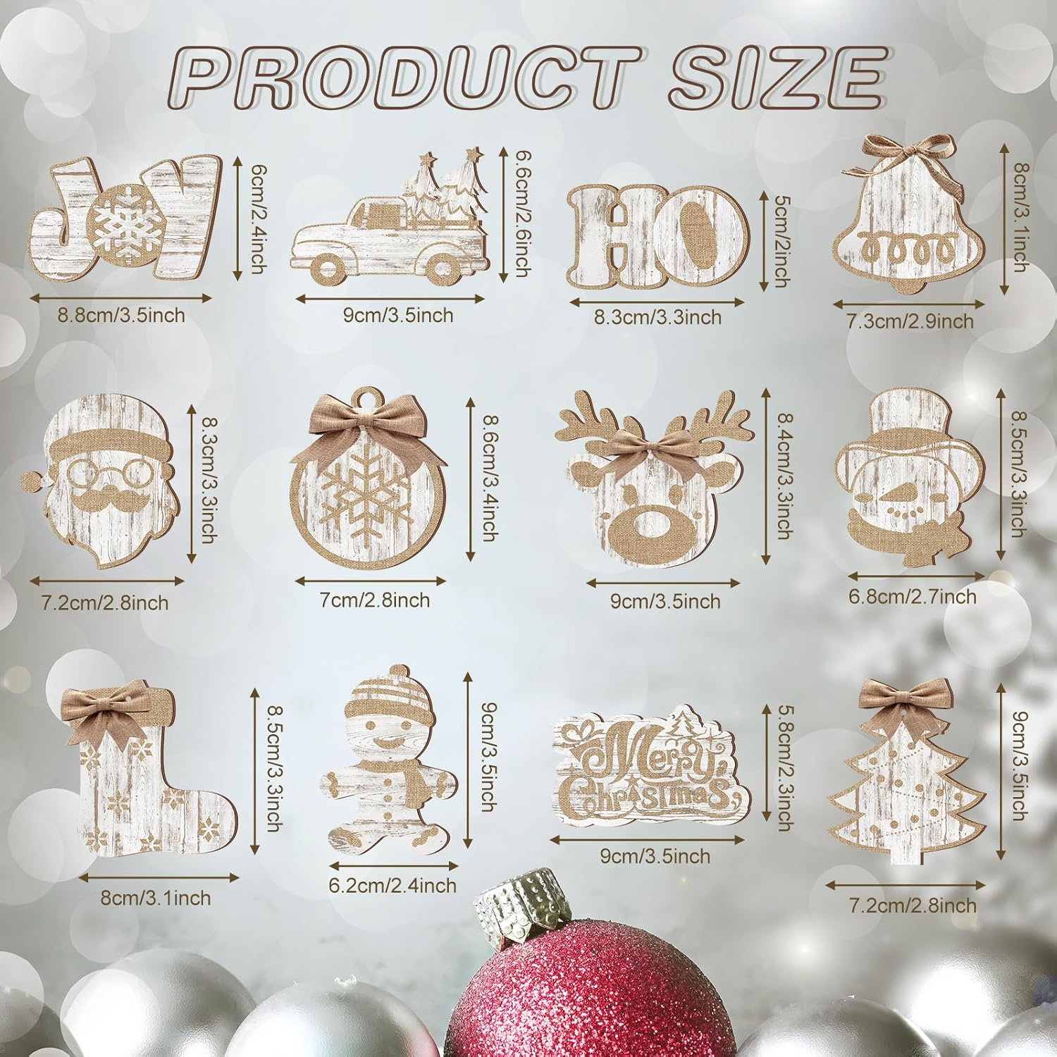 36 Pieces Christmas Buffalo Plaid Hanging Ornaments Christmas Tree Wooden Hanging Decor Wooden Christmas Ornaments Snowflake Reindeer Snowman Plaid Christmas Decor, 12 Styles (Wood Color) - Wood Color image number 4