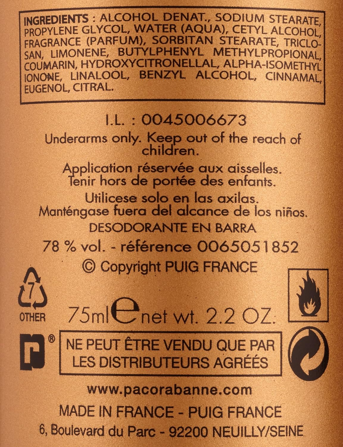 Paco Rabanne Paco 1 Million 75Ml Deostick image number 1