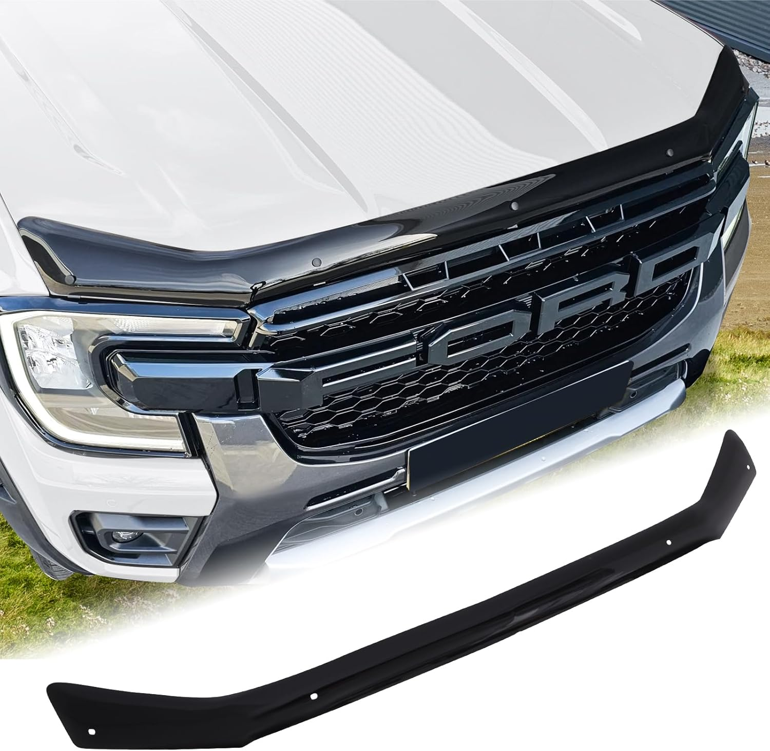 SUERAUTO4X4 Tinted Black Bonnet Protector for Ford Ranger Accessories Next Gen 2022 2023 2024 2025 All, Injection Front Bonnet Stone Protector Guard Trim Car Exterior image number 6