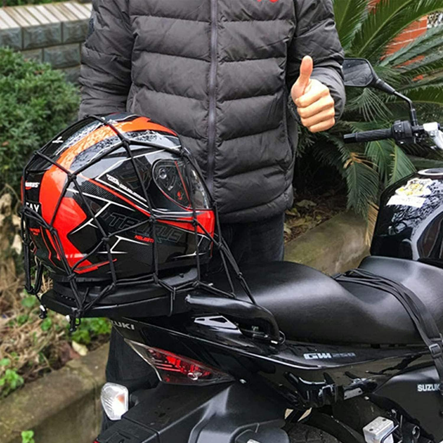 1Pc Motorcycle Helmet Net Luggage Cargo Net with 1 Elastic Luggage Strap, Motorcycle Cargo Net with Helmet Rubber Rope, Elastic Luggage Bungee Net with Helmet Strap image number 6