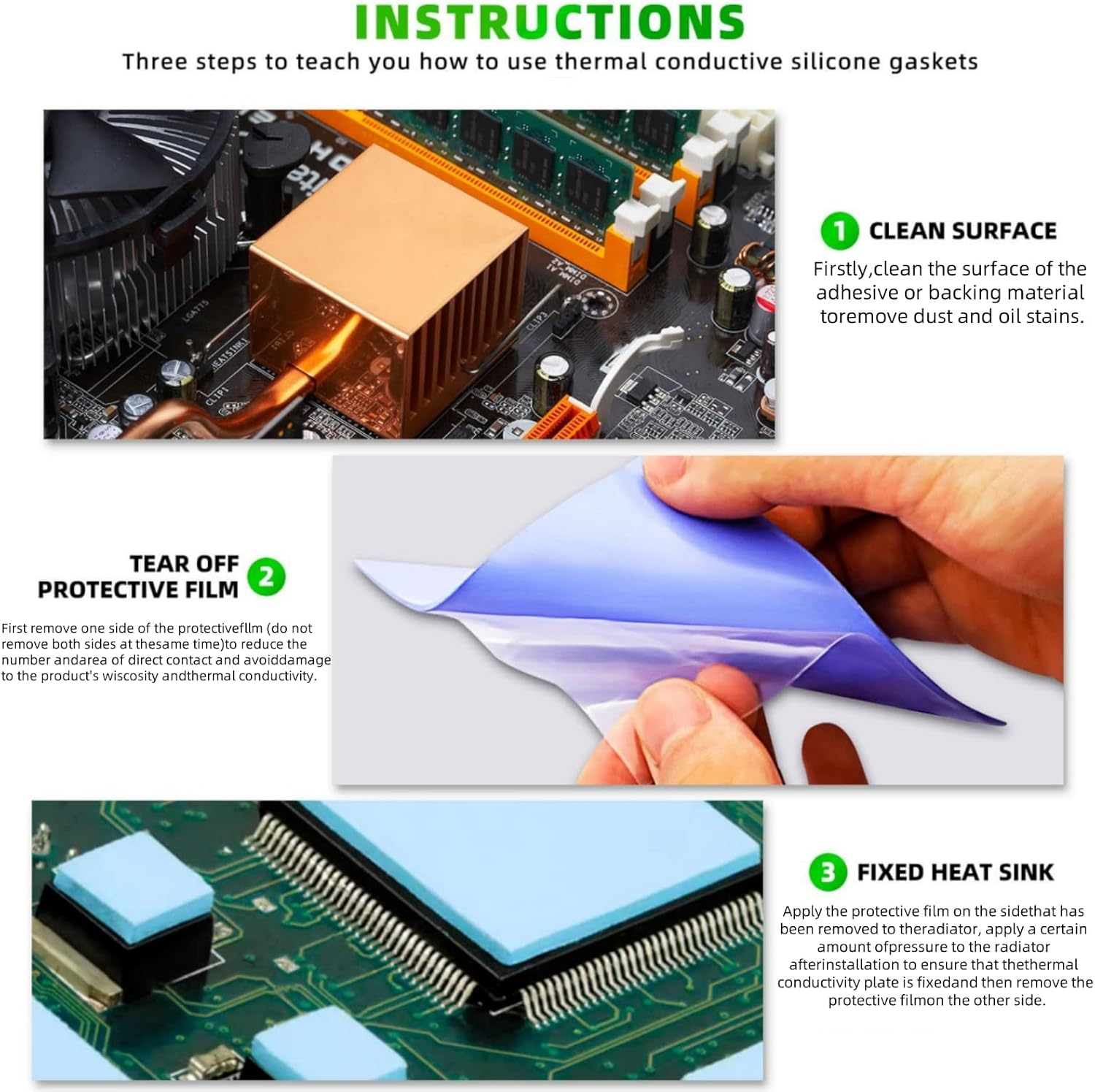 Suytvenxau 4 Pack Thermal Pad 100X100Mm, 0.5Mm-2Mm Thickness, High Temperature Heat Resistant Silicone Grease 6.0W/Mk Thermal Pads for PC, Laptop, CPU, GPU, SSD, IC, LED Cooling image number 2