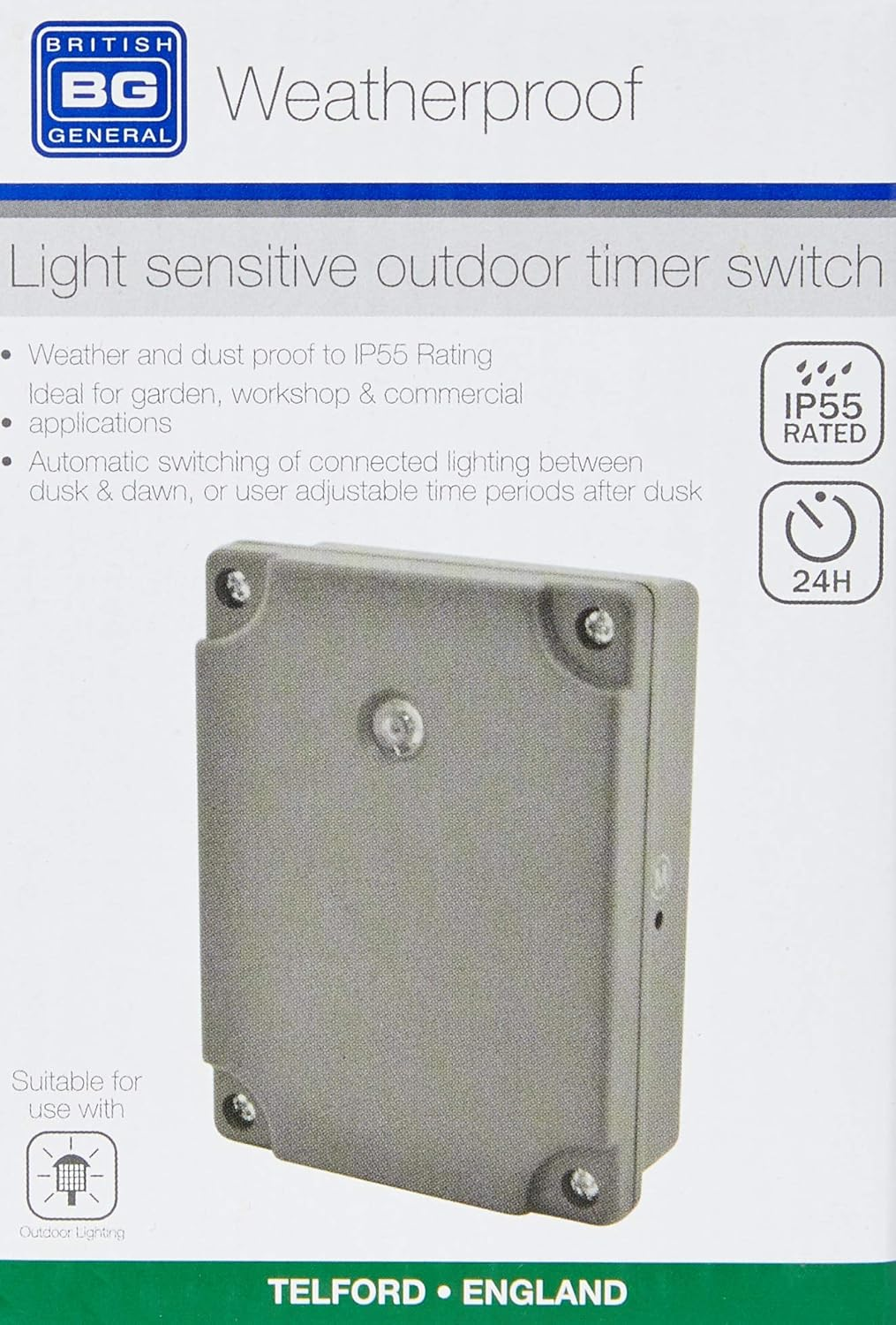 BG Electrical IP55 Dusk-Till-Dawn Outdoor Weatherproof Light Sensor Timer Switch, Grey image number 2