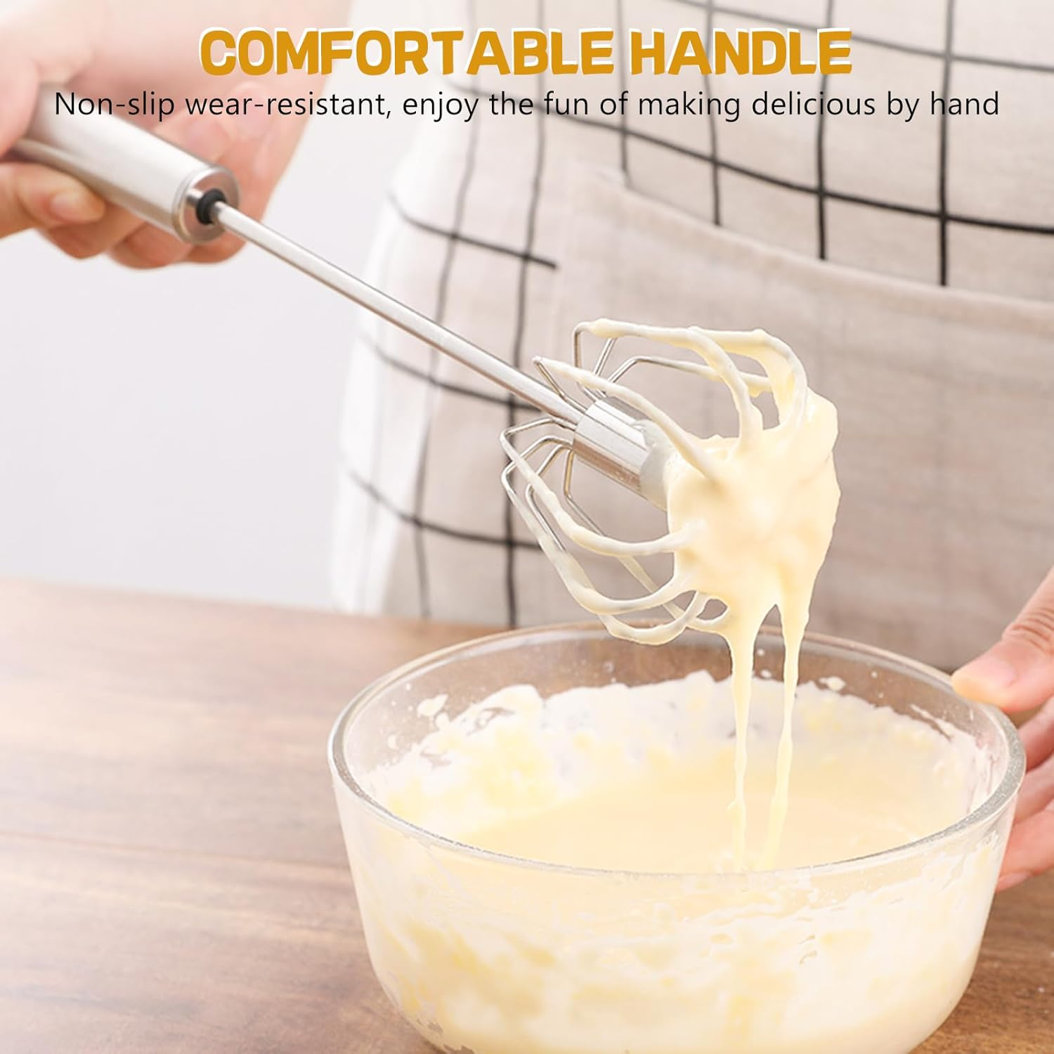 Nilehome Stainless Steel Whisk Set 8" 10" Hand Blender + 12" Semi-Automatic Rotary Kitchen Whisk Kitchen Wisk Wire Whisks for Cooking, Whisking, Blending, Beating, Stirring- 3 Pack... image number 6