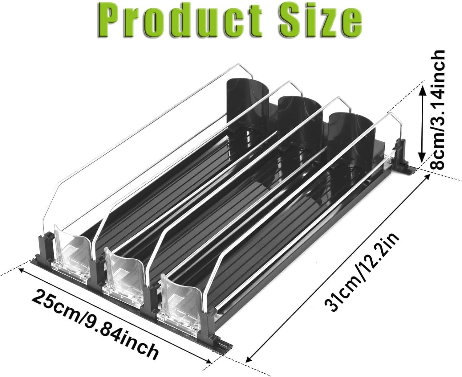 WADY Drink Organizer for Fridge, 3 Rows Soda Can Dispenser for Refrigerator, Automatic Glide Organizer for Refrigerator, Width Adjustable Drink Dispenser, Self - Pushing Soda Can Dispenser (Black) image number 3