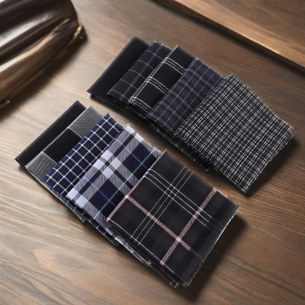 Father'S Day 6 Pack Men'S Premium Cotton Handkerchiefs - Random Color Pocket Squares (43X43Cm), Soft Business Style Plaid & Striped Hankies for Wedding, Office & Formal Accessories, Ideal Men'S Gift image number 5
