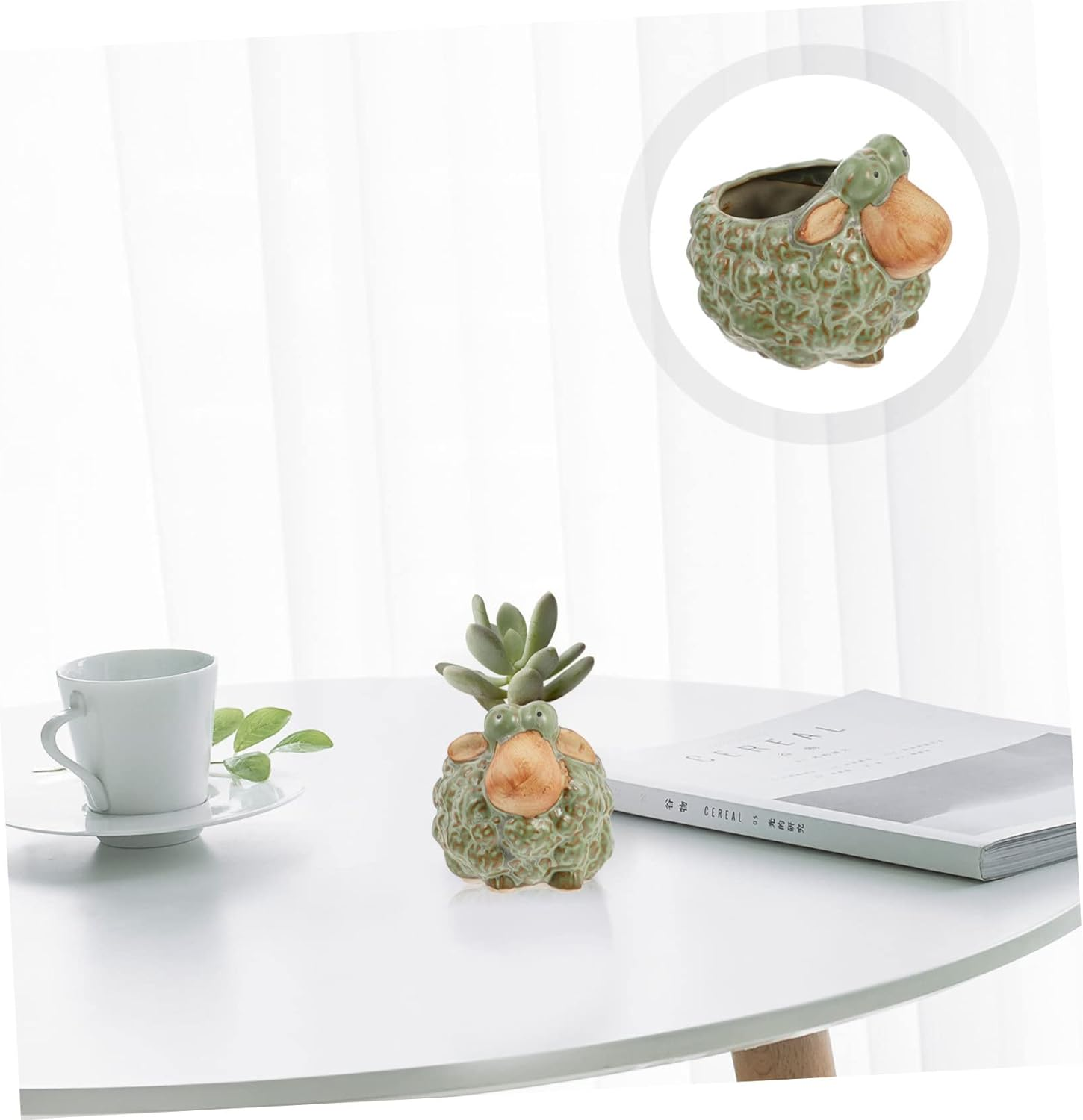 Parliky 2Pcs Retro Sheep Shape Ceramic Flower Pots Green Plant Pots for Artificial Plants Sheep Gardening image number 6