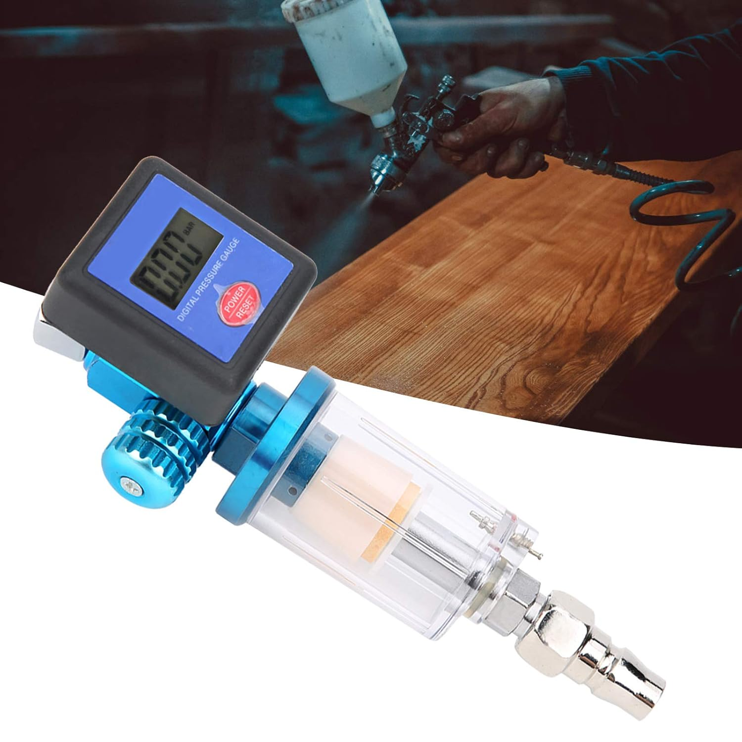 Digital Airflow Regulator for Air Compressor, 140PSI Inline 1/4 Air Pressure Regulator with Adjustable Valve & Oil Water Filter for Spray, Tire image number 2