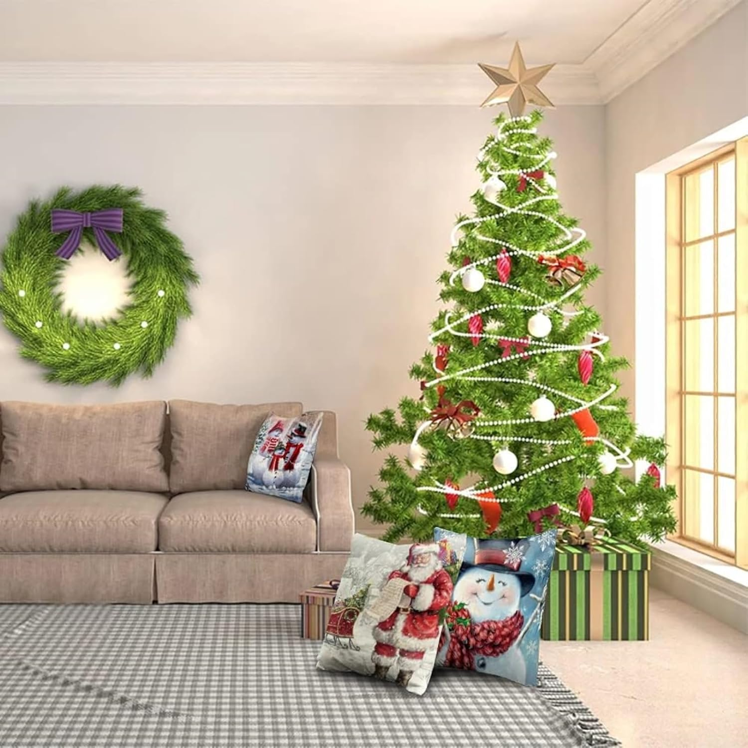 Mizoxy 4 Pcs Christmas Pillow Covers Set, Snowman Santa Claus Winter Cushion Covers for Sofa Couch Bed, Holiday Xmas Throw Pillow Cases Home Decorations