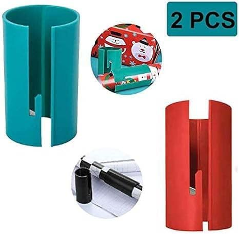 Wrapping Paper Cutter, Gift Wrap Cutter, Portable Sliding Wrapping Paper Roll Cutter Tool, Upgraded Kraft Paper Roll Slitter Cutter, Safer and Easier Cutting - 2 Pack (Red+Green) - Red+Green image number 2