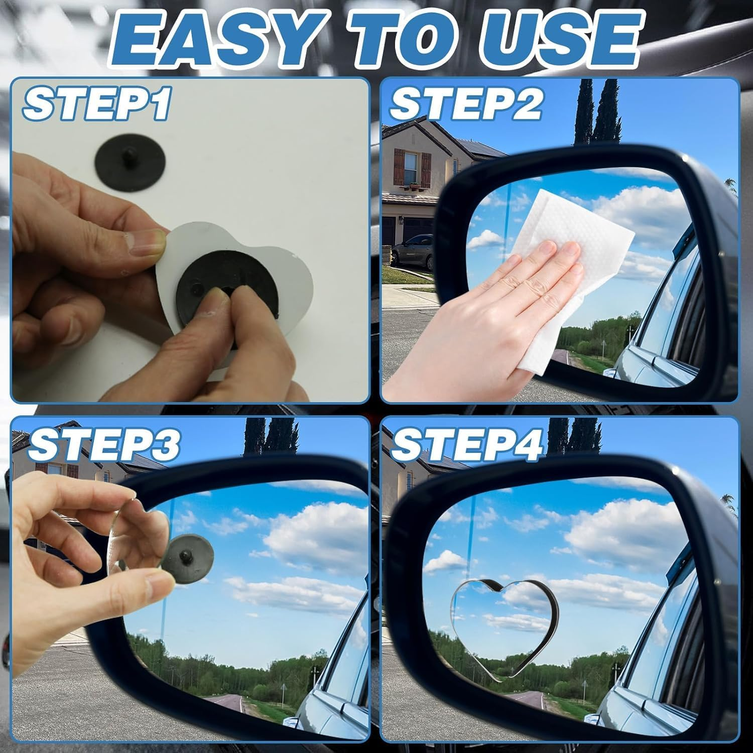 2PCS Heart Shaped Blind Spot Mirrors for Cars - Adjustable Angle, Wide Angle Convex Rear View Mirror - Universal Fit for Cars, Suvs, Trucks - Enhanced Driving Safety Accessories image number 6