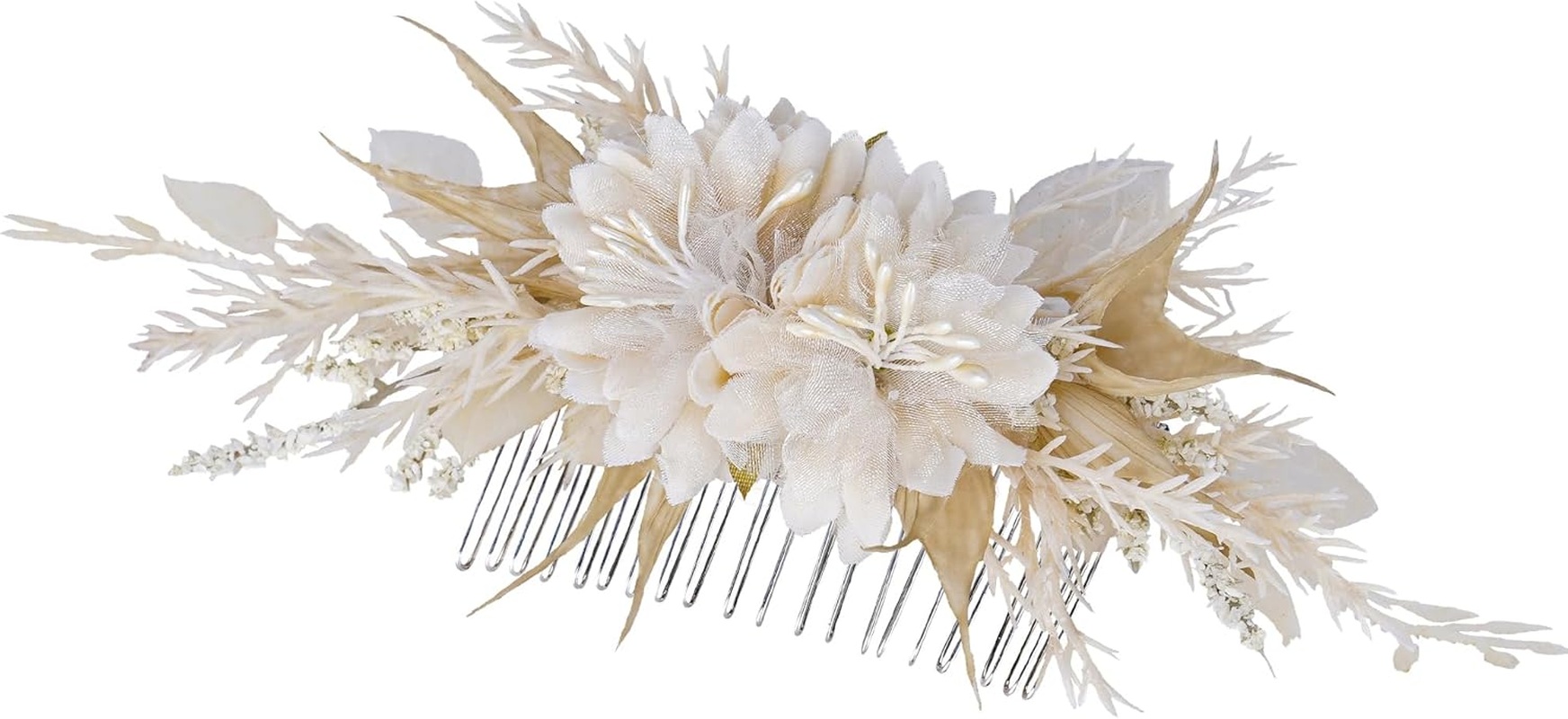 Partyforu Bridal Flower Hair Comb for Women, Handmade White Flower Comb for Wedding, Flower Hair Accessories for Bride, Bridesmaid, Hen Party, Bridal Shower image number 6