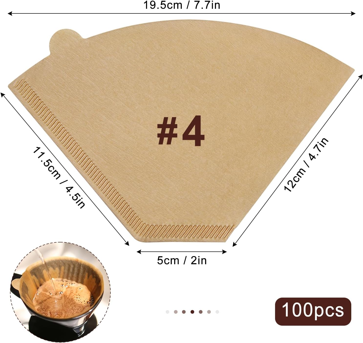 Muztinte #4 Cone Coffee Filters, 100 Count (Pack of 1)，4 Coffee Filters Paper Fits for Pour over and Drip Coffee Maker, 8-12 Cup，Natural Unbleached，Chlorine Free image number 2