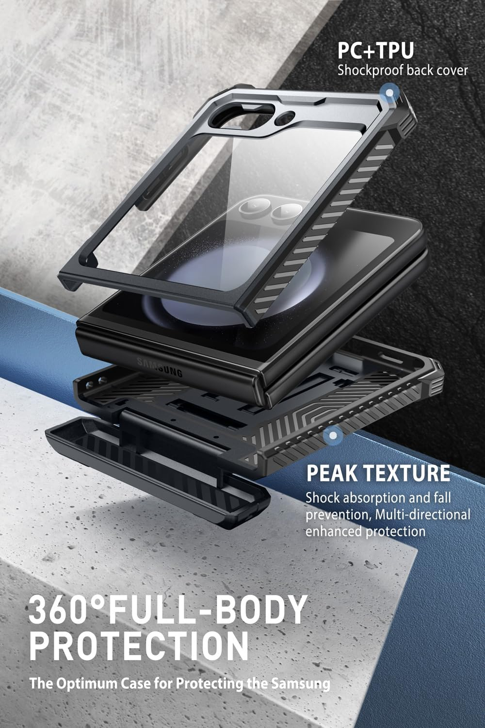 I-Blason Armorbox Series for Samsung Galaxy Z Flip 5 Case (2023) with Built-In Screen Protector & Kickstand & Belt Clip, Full-Body Rugged Case for Z Flip 5 with Hinge Protection (Black) image number 4