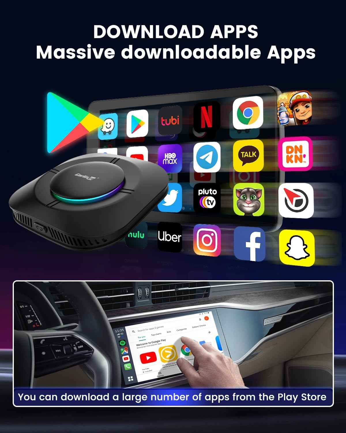 Carlinkit Aibox-Plus Android 13.0 Adapter, 8+128GB Standalone System, Wireless Carplay and Android Car, 3-In-1 Multimedia Box for Cars with Wired Carplay