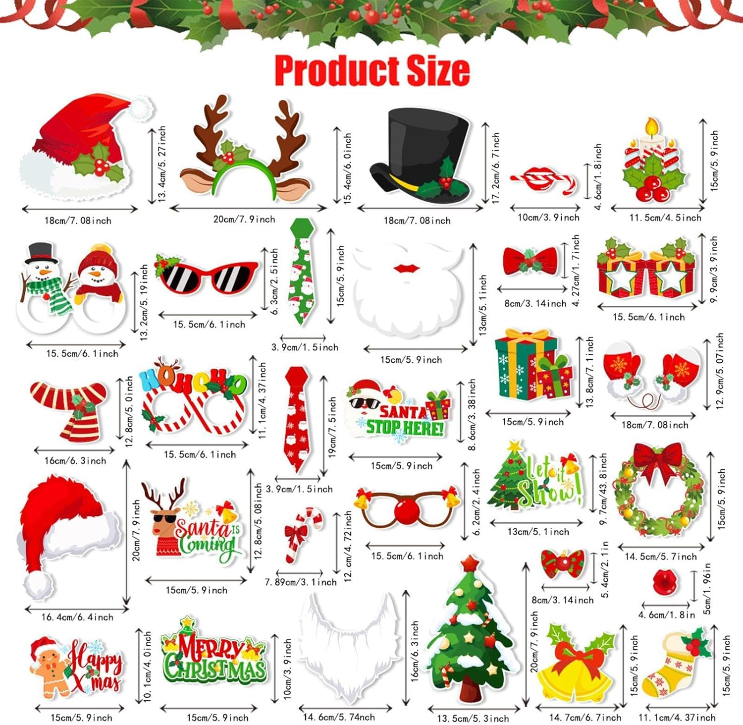 Christmas Photo Booth Props - Christmas Photo Booth Props Kit | 30 Count Party Craft Backdrop Signs | Funny Selfie Posing Glasses Frames, Christmas Pose Sign Kits for Adults and Kids image number 2