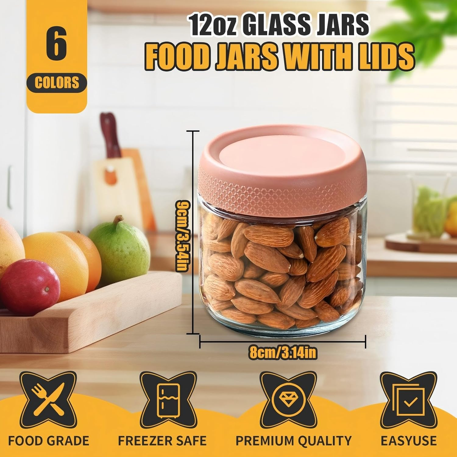 6 Pack 350Ml Overnight Oats Containers with Lids, 12 Oz Glass Mason Overnight Oats Jars, Large Capacity Airtight Jars for Milk, Cereal, Fruit, Meal Prep Salad Food Cereal Snacks Pudding Yogurt Storage image number 1