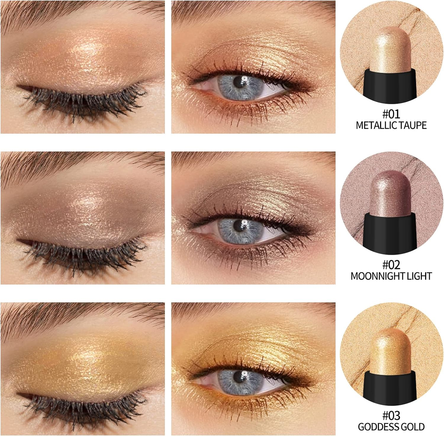 KIMUSE 6PCS Shimmer Cream Eyeshadow Stick,Brightener Eyeshadow Pencil Crayon,Waterproof Eye Shadow Stick Sets with Crease-Proof, Smudge-Proof and Long Lasting Eye Shadow Make up (Brightener Set)