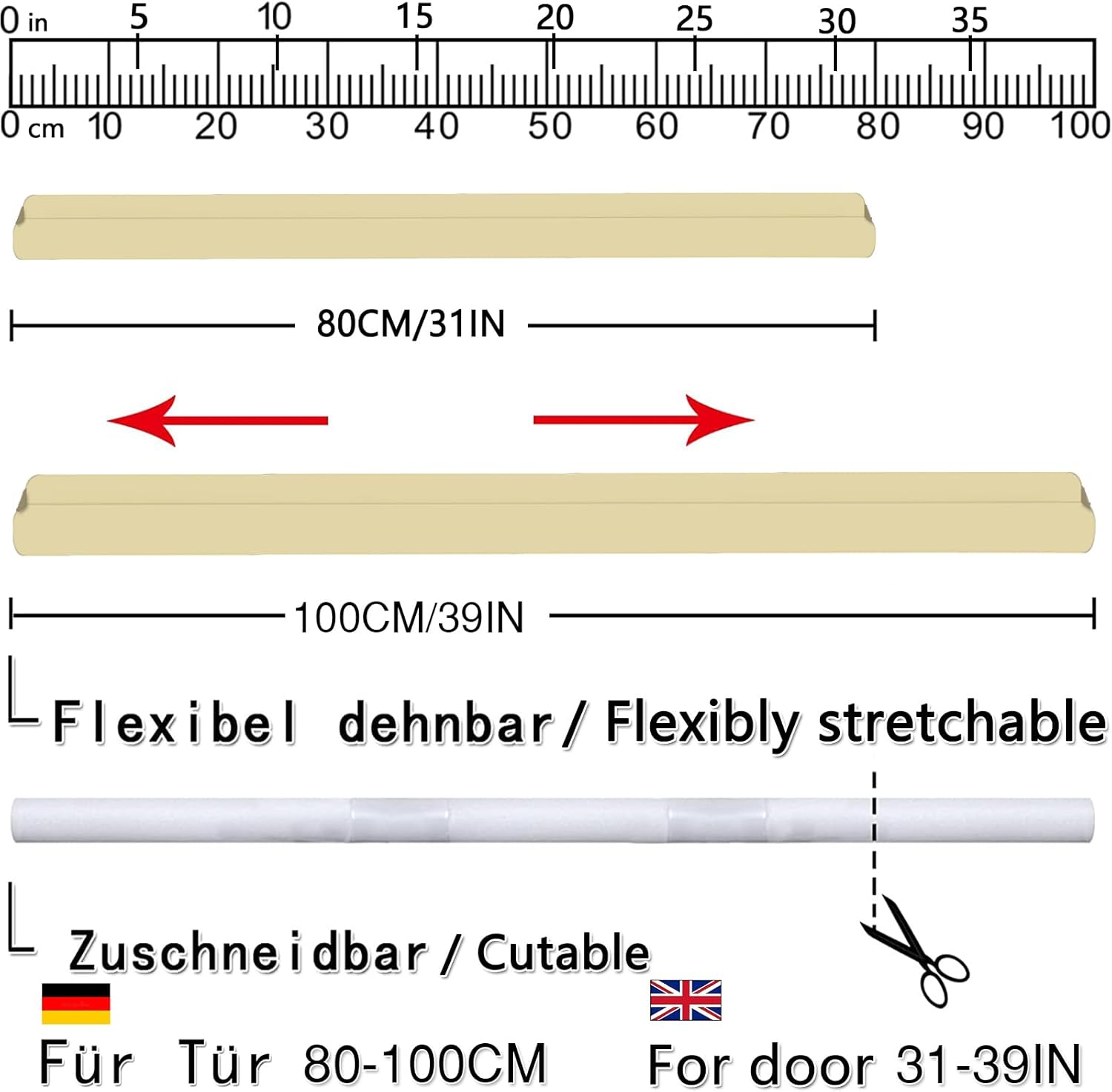 Door Draft Stopper for Doors 31-39" No Adhesive Draft Stopper for Bottom of Door Draught Excluder under Door Wind Blocker Reduce Noise Draught Excluder Sweep Sound Proof(Beige) image number 1
