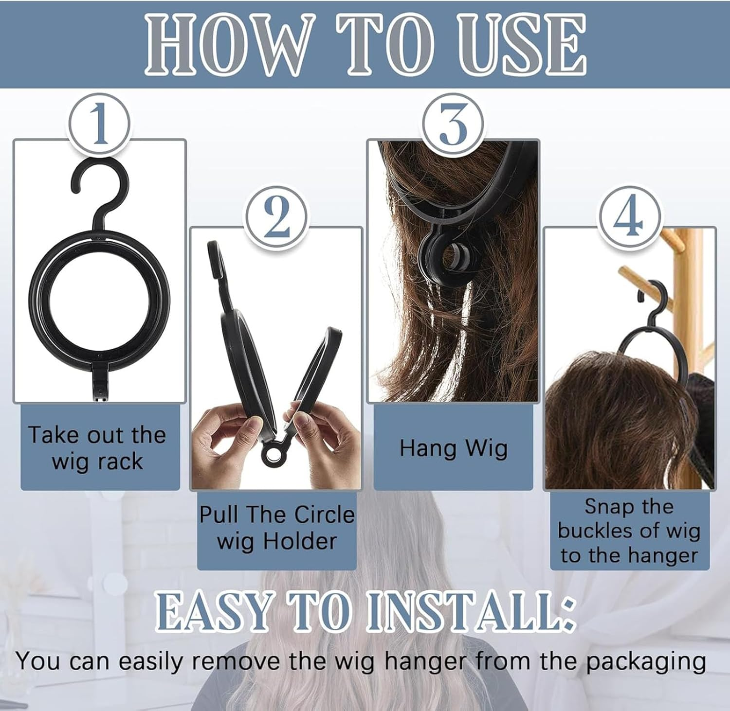 Wig Stand Dust-Proof Tangle-Proof Portable Transparent Wig Holder, Ideal for Safe Storage and Display of Wigs. Keep Your Accessories Tidy, Tangle-Free and Protected from Dust. Perfect for Travelling and Home Use. (Black) image number 3