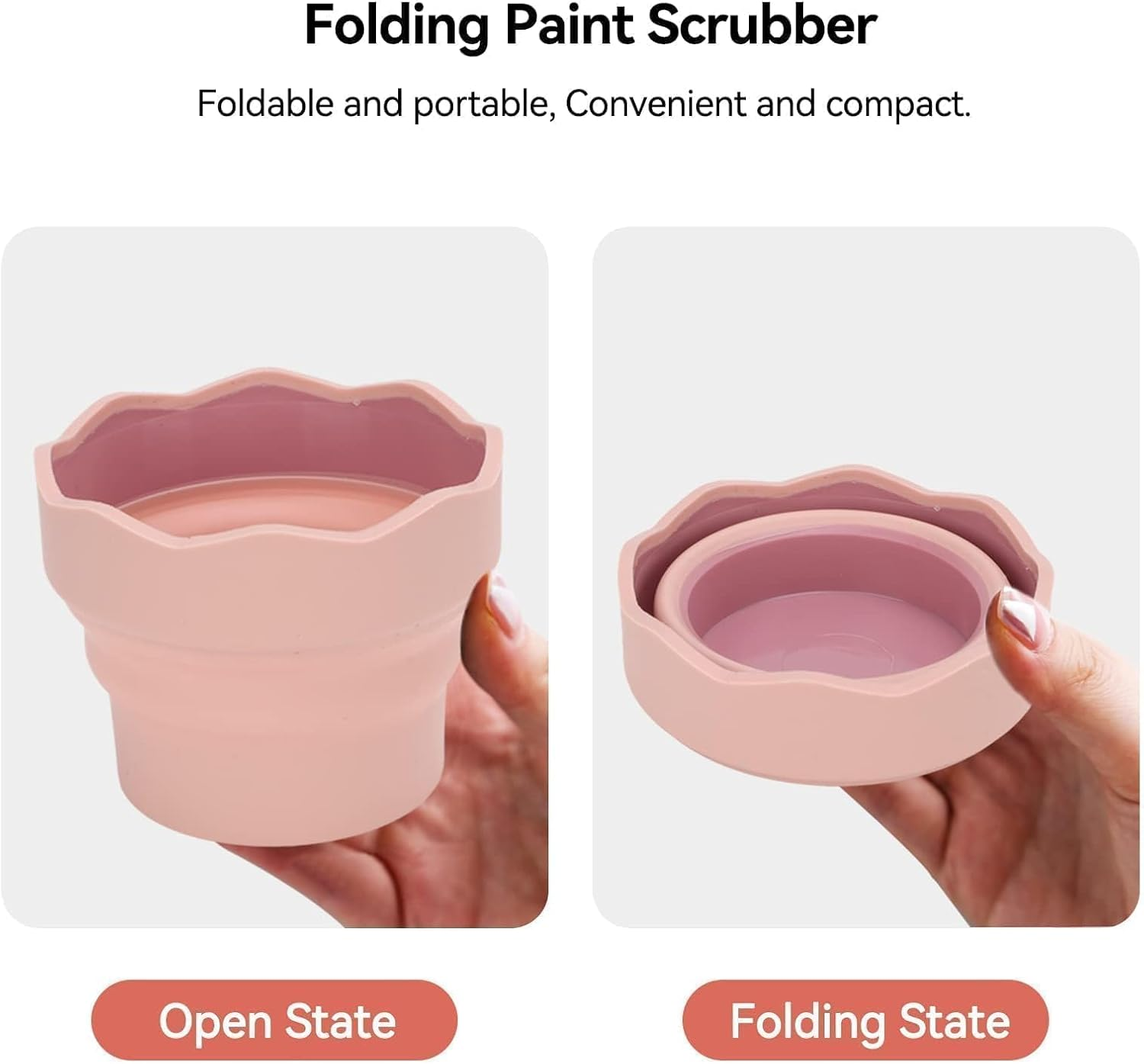 2PCS Collapsible Paint Brush Washer, Portable Silicone Washing Bucket Brush Holder Brush Cleaner Painting Water Cup Collapsable Cups for Watercolor Oil Painting(Pink) - Pink image number 2