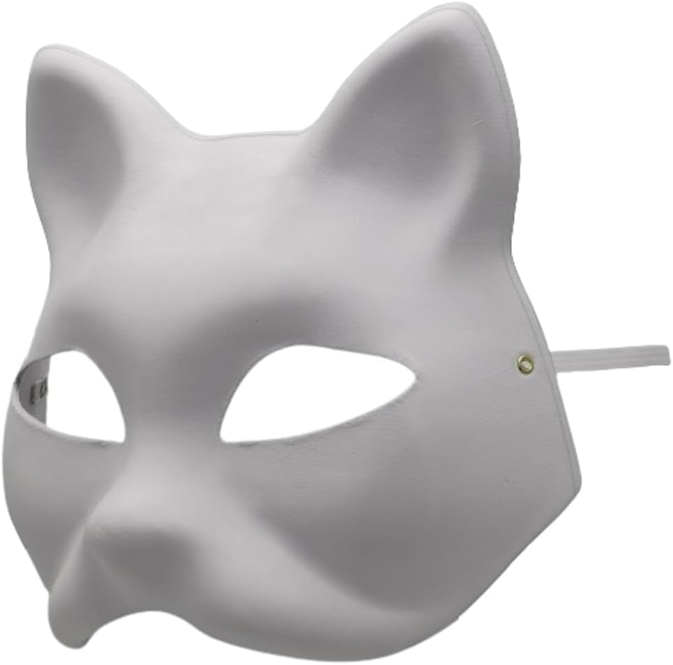 Cat Masks Therian Masks Made of White Paper with Erastic Rubber Band for DIY Painting image number 3