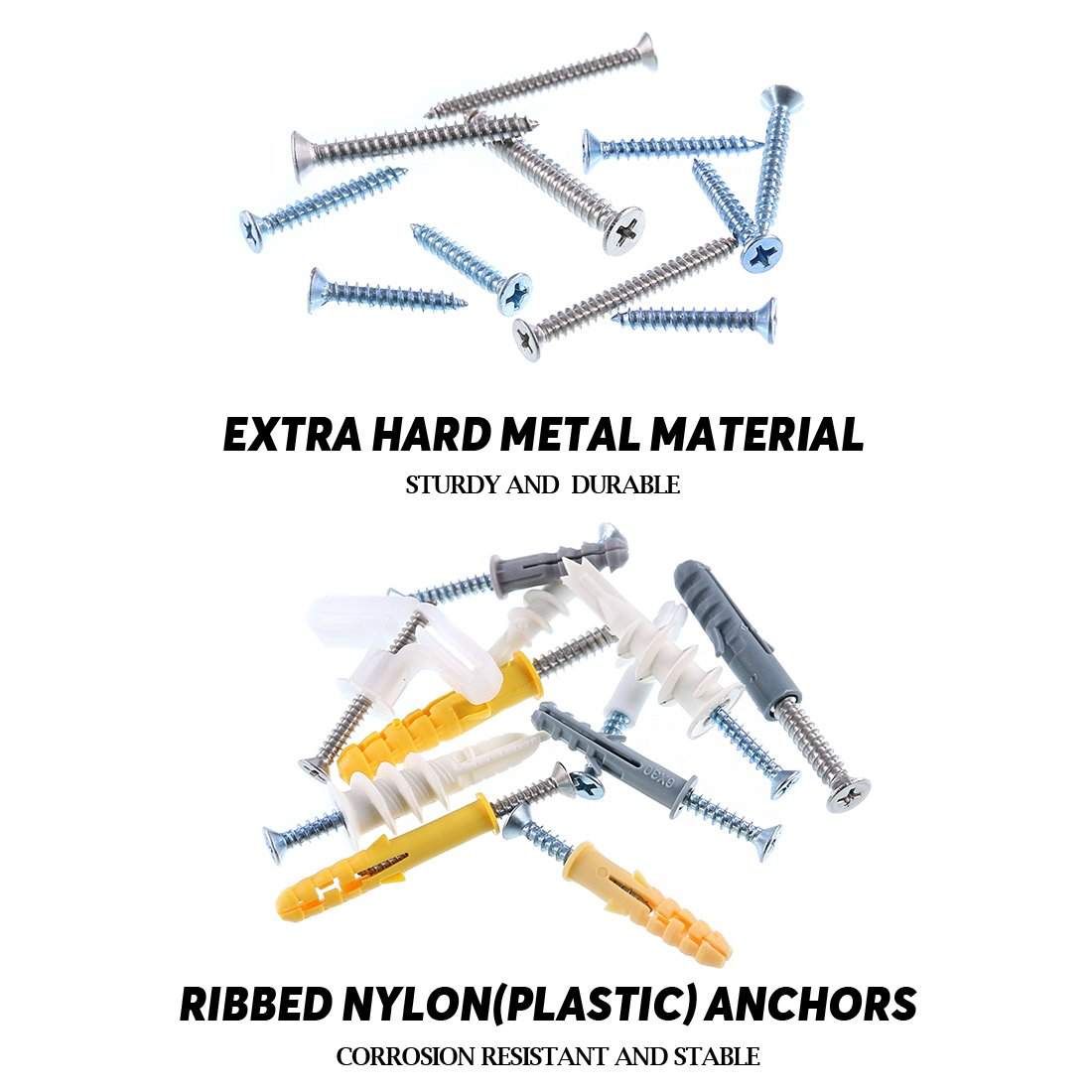 Glarks 212Pcs Phillips Flat Head Self Tapping Screws and Ribbed Anchors Assortment Screws Kit image number 6