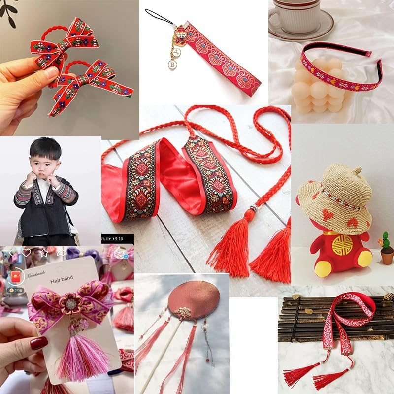 1.5CM*45M Woven Ribbon Trim Ribbon Fabric Ribbon Fabric Border Geometric 4Styles, National Wind Style, Durable and Easy to Stitch - Jbax image number 6