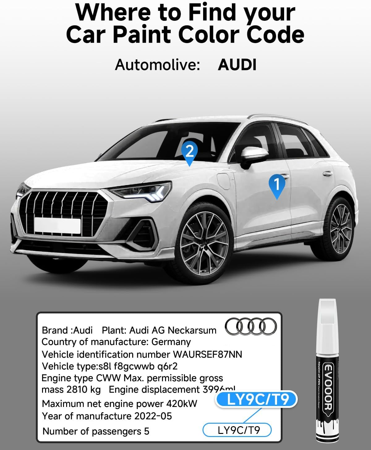 Touch up Paint Compatible with Audi Exact Match 2 in 1 Touch up Pen for Chips and Nicks Repair (Lbis White(Ly9C/T9)) image number 6
