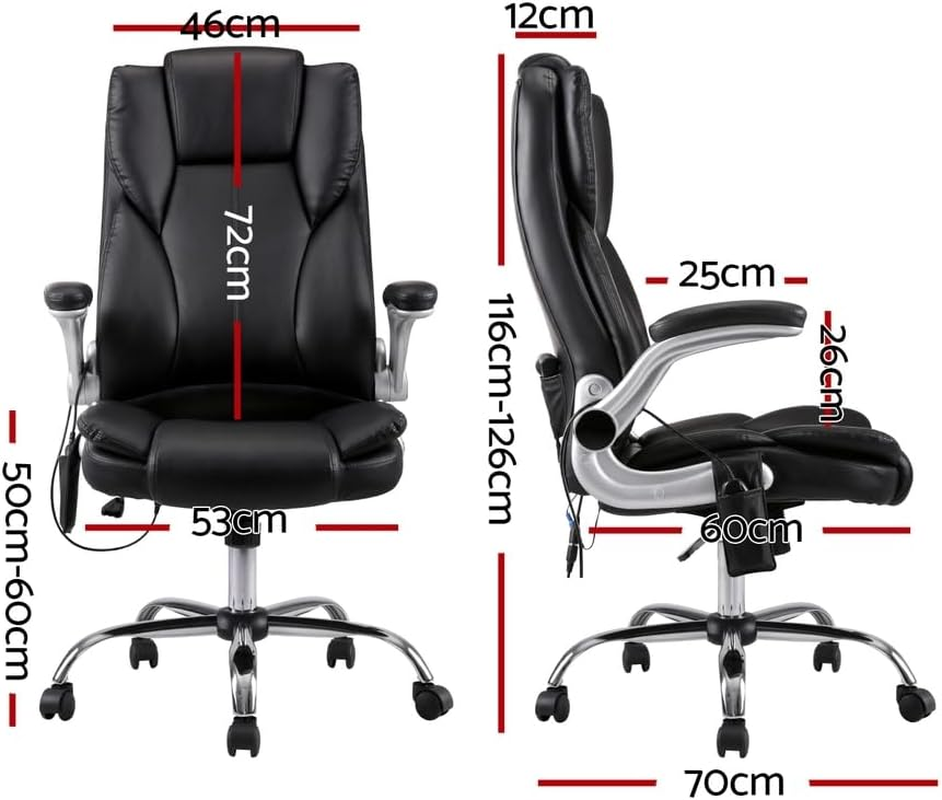 Artiss Massage Office Chair, Pu Leather 8 Point Ergonomic Gaming Computer Desk Chair Black with Remote Control,High Back Executive Chair with Foldable Armrest, Stainless Steel Foot and Nylon Wheel image number 4