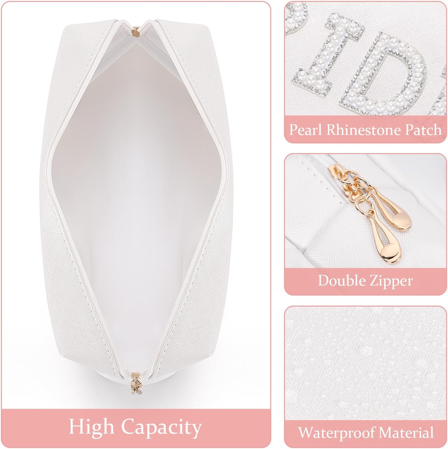 Etercycle Bride Letter Makeup Bag, Bride to Be Gifts Bling Pearl Rhinestone Patch Cosmetic Bag, Waterproof PU Travel Toiletry Bag for Bachelorette Party Wedding Bridal, Silver image number 4