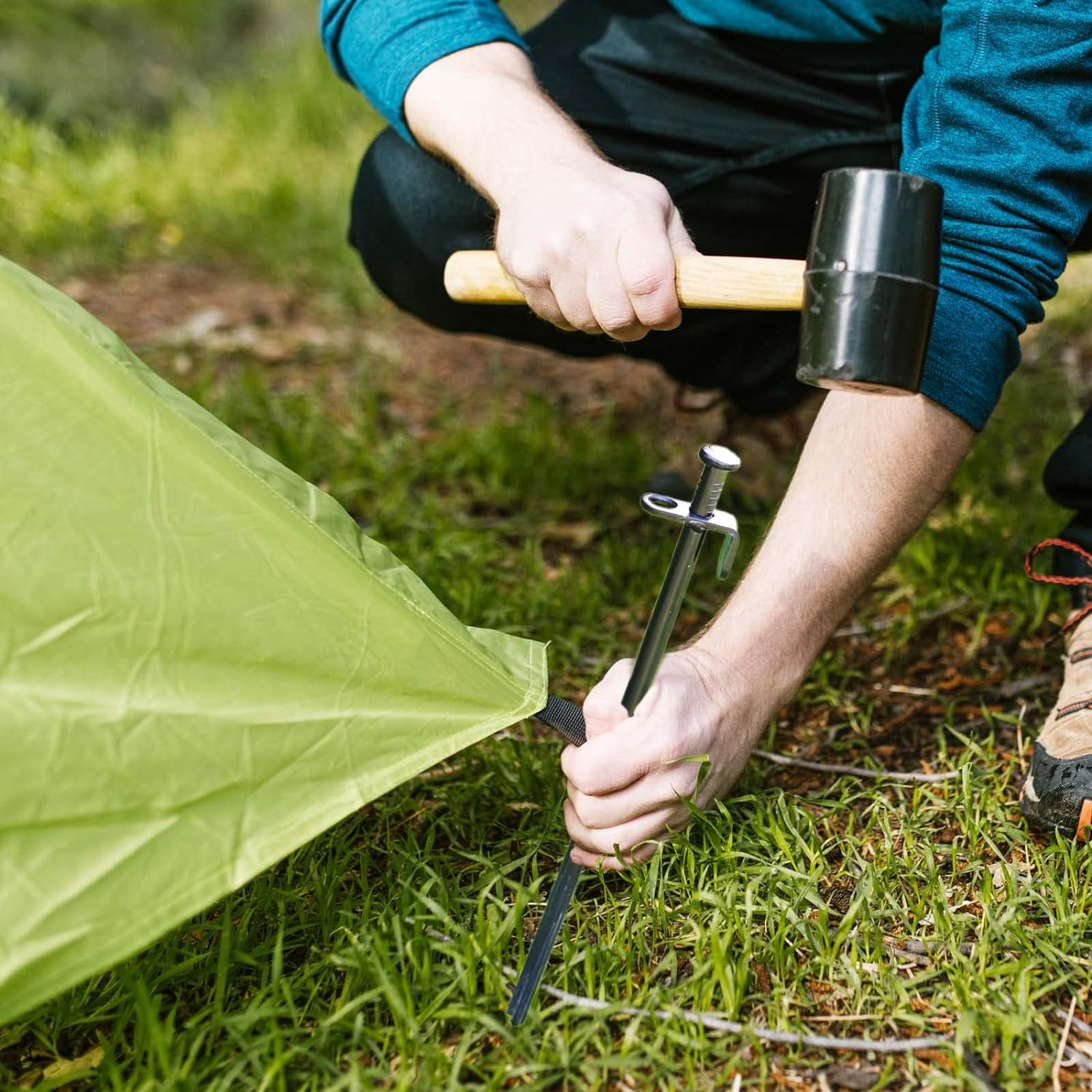 Youguobeier 8PCS Heavy Duty Steel Tent Pegs, 12 Inch Carbon Steel Tent Stakes with Hook and Pointed Tip, Silver image number 1