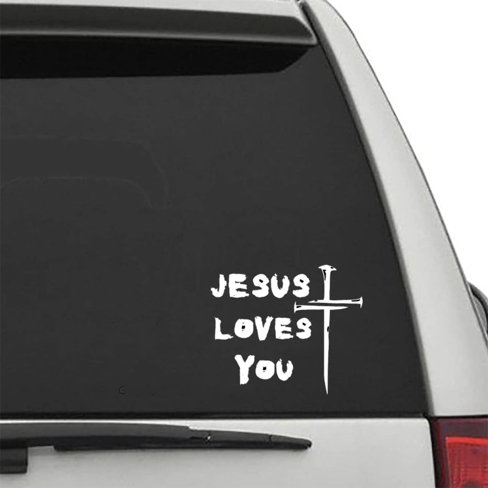 Jesus Loves You Jesus Cross Sticker Christian Car Sticker Window Bumper Decal Sticker Suitable for Car Truck Door Laptop (Black)