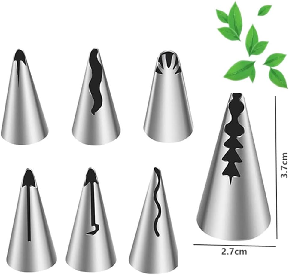 Piping Tips for Cake Decorating,Caasfooy 7 Pcscake Decorating Kit, Stainless Steel Ruffle Piping Tips, Frosting Tools for Baking DIY Kitchen Tools Pastry Bag Set image number 2