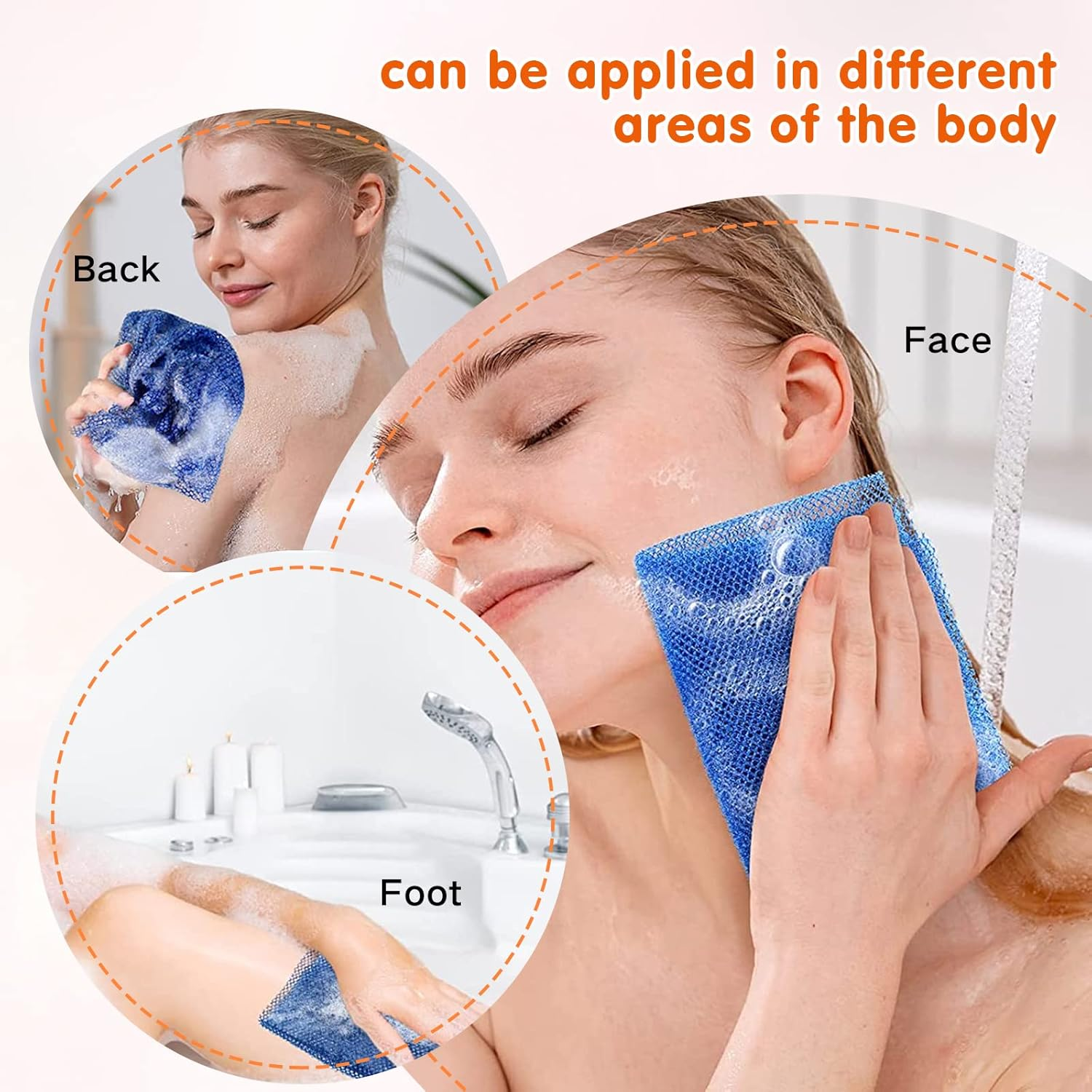 3 Pcs African Exfoliating Net African Net Sponge, 80X30Cm Long African Shower Sponge Body Sponge Exfoliating Sponge for Men and Women Deep Cleaning(Purple Pink Blue) image number 5