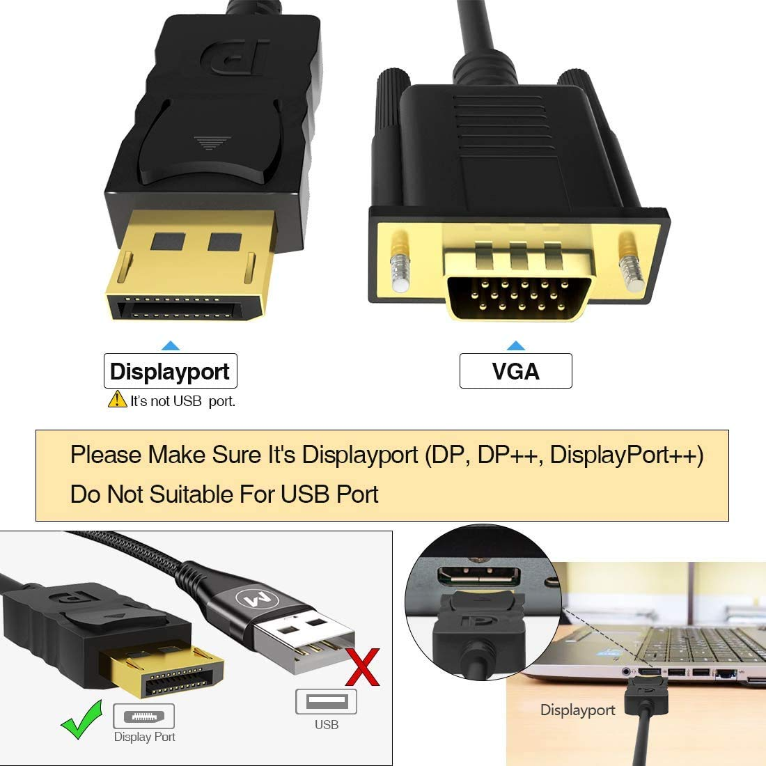 Displayport to VGA Adapter, Elaso DP Displayport to VGA 6 Feet Cable Male to Male Gold-Plated Cord Compatible with Lenovo, Dell, HP, ASUS and Other Brand image number 4