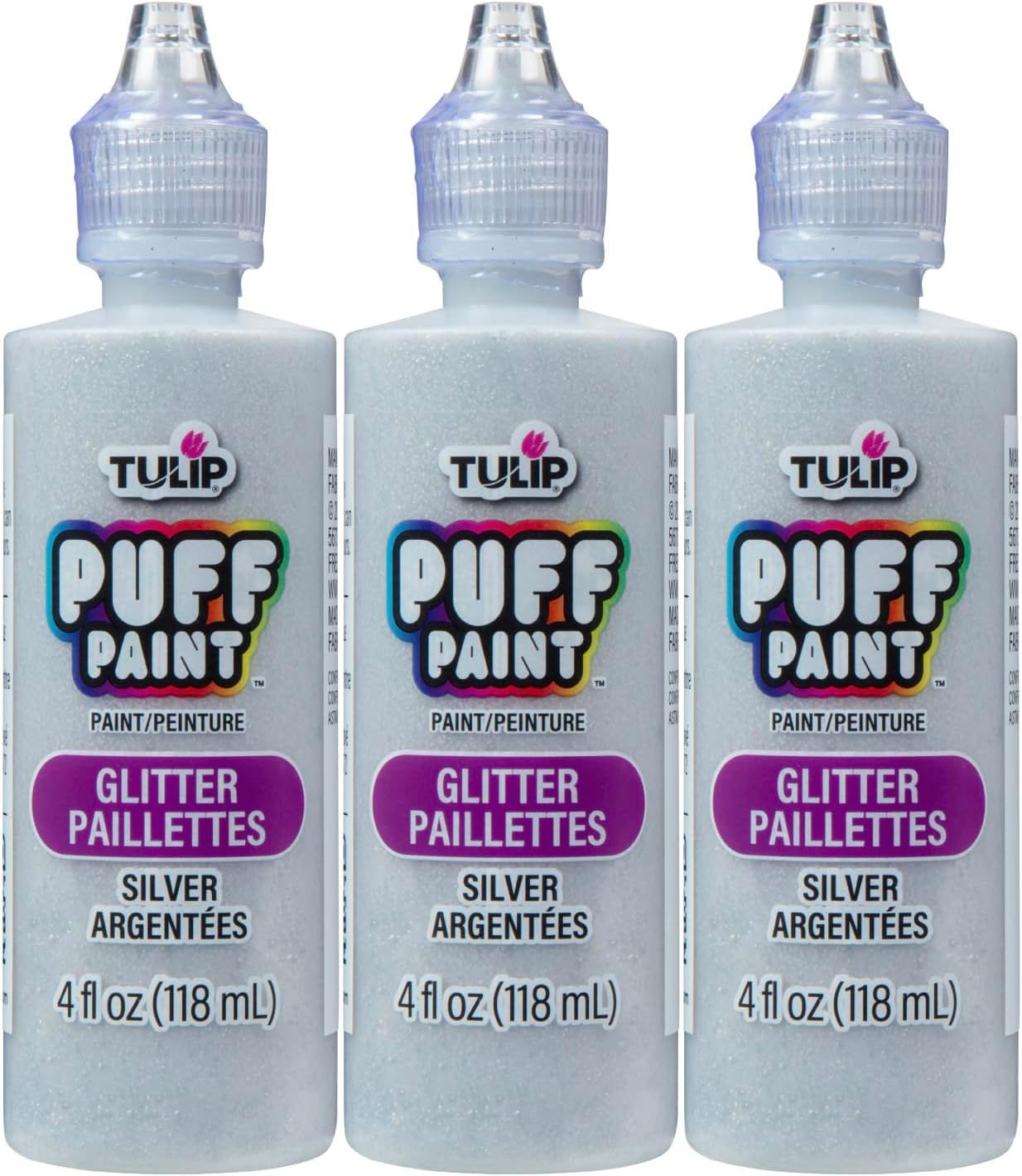 Tulip Dimensional Fabric Paint 4 Oz Glitter Silver 3 Pack, 4 Fl Oz (Pack of 3), 3 Count image number 4